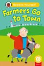 „Read It Yourself: Farmers Go to Town“. Illustration: Mann auf Esel, Dorf im Hintergrund. Für Anfänger, Stufe 0.