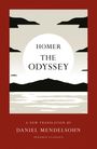 Text: "Homer The Odyssey. A new translation by Daniel Mendelsohn. Penguin Classics." Illustration: Sonnenuntergang mit Meer und Bergen.