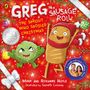 "Greg the Sausage Roll: The Sprout Who Spoiled Christmas." Eine Wurstrolle in Mütze, wütender Spross, weihnachtlicher Hintergrund.