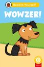 Text: "WOWZER!", "Read It Yourself", "BEGINNER READER 0, STEP 10". Illustration: Fröhlicher Hund auf Wiese.
