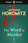 "Penguin Readers", "ANTHONY HOROWITZ", "The Word is Murder". Roter Strick mit Ring auf grünem Hintergrund.