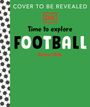 "COVER TO BE REVEALED," "Time to explore FOOTBALL," "Andrea Mills." Links Schwarz-Weiß-Muster, rechts grüner Hintergrund.