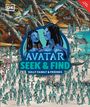 **Text**: Avatar Seek & Find, Sully Family & Friends.  
Illustration: Viele blaue Figuren am Strand, in einem Dschungel mit großen Bäumen.