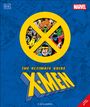 "THE ULTIMATE GUIDE X-MEN" in gelber Schrift. Ein gelbes X mit Comic-Figuren auf blauem Hintergrund.