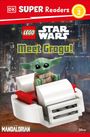 "DK Super Readers Level 2", "LEGO Star Wars Meet Grogu!", "The Mandalorian". LEGO-Grogu auf futuristischem Fahrzeug.