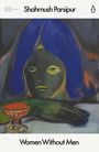 "Shahrnush Parsipur", "Women Without Men". Illustration einer Person mit blauem Haar und grünlichem Gesicht.