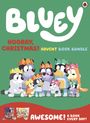 "BLUEY HOORAY, CHRISTMAS! ADVENT BOOK BUNDLE. AWESOME! A BOOK EVERY DAY!" Illustrationen von fröhlichen, bunten Hunden.