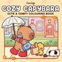 „Cozy Capybara: Cute & Comfy Colouring Book“. Illustration: Ein Bär mit Schirm, Tasche, rotem Stiefel, begleitet von Ente und Hund.