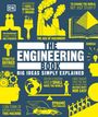 "The Engineering Book: Big Ideas Simply Explained" steht im Zentrum. Illustration mit Maschinen, Köpfen und Symbolen in Gelb.