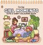 „Girl Moments: Cute & Comfy Colouring Book“ steht oben. Eine Illustration zeigt ein Mädchen mit Tieren auf einem Sofa.