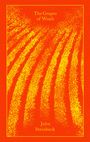 "The Grapes of Wrath" von John Steinbeck. Gelbe Körner formen Linien auf rotem Hintergrund.