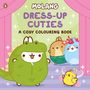 "MOLANG DRESS-UP CUTIES A COSY COLOURING BOOK". Illustration von süßen Tieren in Verkleidungen auf einer Bühne.