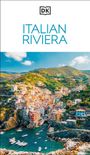 Text: "ITALIAN RIVIERA". Ein farbenfrohes Küstendorf an einem Hang mit Booten im türkisfarbenen Wasser im Vordergrund.
