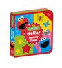 "Sesame Street: Hello! Tummy Time" steht auf einem bunten Kinderbuch mit Figuren und Schmetterlingen.