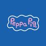 "Peppa Pig" in rosa Buchstaben, umrandet von einer weißen Linie auf blauem Hintergrund.