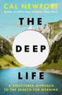 Text: "FINAL COVER TO BE REVEALED", "Cal Newport", "The Deep Life". Grün auf beige, schwarz auf beige.