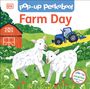 „pop-up peekaboo! Farm Day“. Illustration mit zwei Lämmern, einem blauen Traktor und einer roten Scheune.
