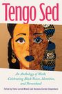 "Tengo Sed" in großer Schrift, darunter englischer Text über eine Anthologie. Gesichtshälften in verschiedenen Stilen kombiniert.