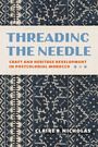 "THREADING THE NEEDLE: CRAFT AND HERITAGE DEVELOPMENT IN POSTCOLONIAL MOROCCO. CLAIRE B. NICHOLAS" auf Textil-Hintergrund.
