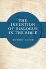 "The Invention of Dialogue in the Bible," Robert Alter. Überlappender blauer Kreis auf beigem Hintergrund mit Text.