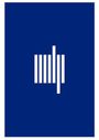 Ein blaues Rechteck mit einem weißen, vertikal gestreiften Logo in der Mitte.