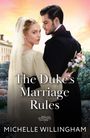 „The Duke’s Marriage Rules“, Michelle Willingham. Ein Brautpaar bei Sonnenuntergang, sie in elfenbeinfarbenem Kleid.