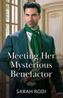 "Meeting Her Mysterious Benefactor" von Sarah Rodi. Ein Mann im Anzug mit grünem Schal, eleganter Hintergrund.