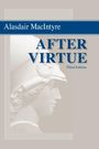 "Alasdair MacIntyre, AFTER VIRTUE, Third Edition" steht über einer klassischen Büsten-Illustration im Profil.
