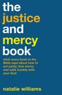 Text: "the justice and mercy book" in großen Buchstaben, darunter weitere Texte über Gerechtigkeit und Demut; Autorenname unten.