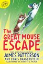 "The Great Mouse Escape." Zwei Mäuse fliegen durch die Luft, eine hält sich an der anderen fest. Hintergrund in Grün.