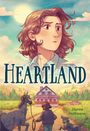 „Heartland“ und „Jilanne Hoffmann“ sind prominent dargestellt. Eine Illustration zeigt einen Jungen mit Pferd und Hund vor einem Haus.