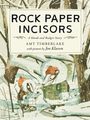 „ROCK PAPER INCISORS“: Ein Buchcover mit Tieren im Schnee. Ein Dachs und ein Stinktier betrachten eine Karte.