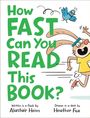 Text: "How FAST Can You READ This BOOK?" Illustration eines schnellen Hasen mit Stirnband und einem fliegenden blauen Vogel.