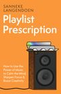 „Playlist Prescription“ in Weiß auf Orange, darunter ein stilisierter alter Lautsprecher mit CDs im Fach.