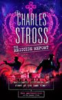 Titel: “Charles Stross: The Regicide Report.” Illustration: Zwei bewaffnete Männer, Neonfarben, Kulisse einer Burg.