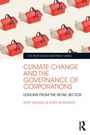 „Climate Change and the Governance of Corporations“ in orange. Rote Einkaufskörbe wiederholen sich diagonal.