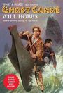 "WHAT A READ!" ALA Booklist. Ghost Canoe. Will Hobbs. Zwei Menschen paddeln, von Wellen umgeben, auf einem traditionellen Kanu.
