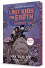"The Last Kids on Earth and the Nightmare King." Vier Kinder reiten auf einem großen, tierähnlichen Monster durch eine apokalyptische Szene.