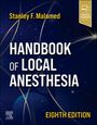 Text: "Stanley F. Malamed, HANDBOOK OF LOCAL ANESTHESIA, EIGHTH EDITION." Dunkler Hintergrund mit farbigen Linien.