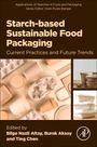 "Starch-based Sustainable Food Packaging" oben. Braun-weißer Hintergrund mit verschiedenen Lebensmittelverpackungen abgebildet.