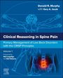 Buchtitel: "Clinical Reasoning in Spine Pain". Grafik eines Vitruvianischen Menschen mit hervorgehobenem Rücken.