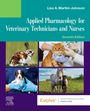 Text: "Applied Pharmacology for Veterinary Technicians and Nurses, Seventh Edition." Bilder von Tieren und eine Spritze.