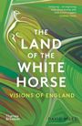 „THE LAND OF THE WHITE HORSE: VISIONS OF ENGLAND“ von David Miles; grüne, abstrakte Illustration eines Pferdes.