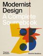 Text: "Modernist Design A Complete Sourcebook." Unten: "Thames & Hudson" und "Dominic Bradbury." Bunte geometrische Formen.