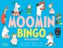 "Moomin Bingo" steht in großen Buchstaben. Verschiedene Charaktere aus dem Moomin-Universum umgeben den Text.