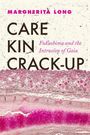 Titel: "CARE KIN CRACK-UP". Untertitel: "Fukushima and the Intrusion of Gaia". Künstlerischer Hintergrund in Rosa und Weiß.