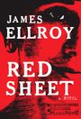 "JAMES ELLROY RED SHEET A NOVEL." Im roten Hintergrund eine teilweise sichtbare, schwarz-weiß verzerrte Gesichtsabbildung.