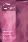 Titel: "Word and Church: Essays in Christian Dogmatics" von John Webster. Abstraktes Design in Rosa- und Violetttönen.