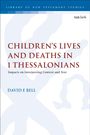 Text: "CHILDREN'S LIVES AND DEATHS IN 1 THESSALONIANS"; blauer Hintergrund, stilisierte weiße Zeichnung.