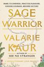 Logo mit Text: "Sage Warrior Valarie Kaur." Perlenkette und florale Verzierungen im Hintergrund.